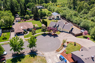 Drone shot of neighborhood in Veneta Oregon of Lane County.